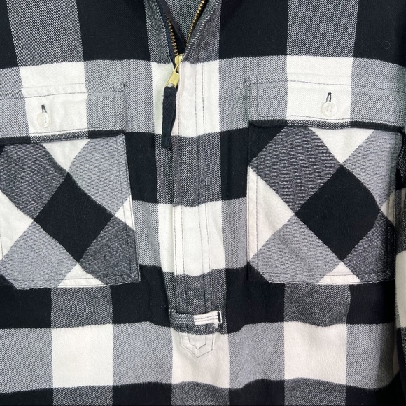 J. Crew Buffalo Plaid Flannel 1/2 Zip Shirt Jacket Black & Ivory Size M - Picture 7 of 12